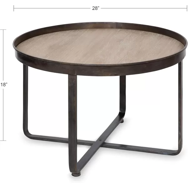 imageKate and Laurel Zabel Modern Farmhouse Round Coffee Table with Black WroughtIron Criss Cross Base and White Oak Finished Wooden InsertNatural