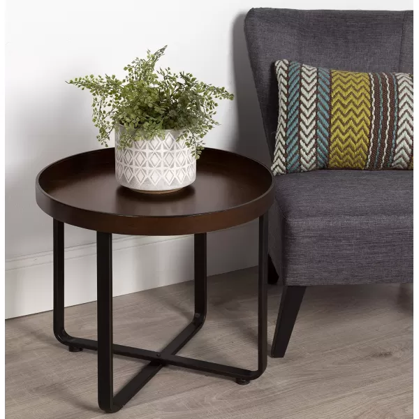 imageKate and Laurel Zabel Modern Round Metal End Table with Criss Cross Base Bronze and BlackBronze