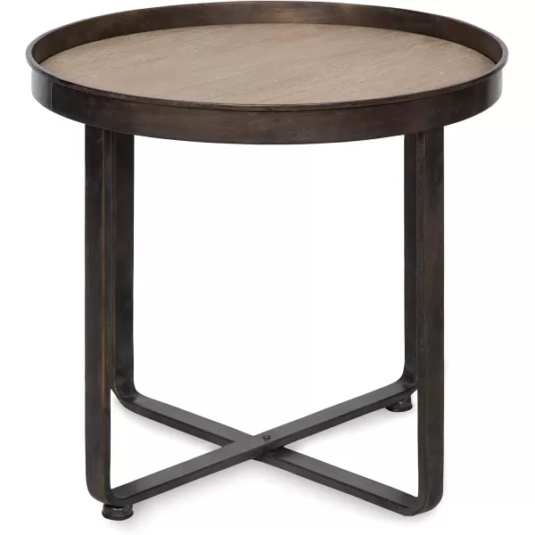 imageKate and Laurel Zabel Modern Round Metal End Table with Criss Cross Base Bronze and BlackNatural