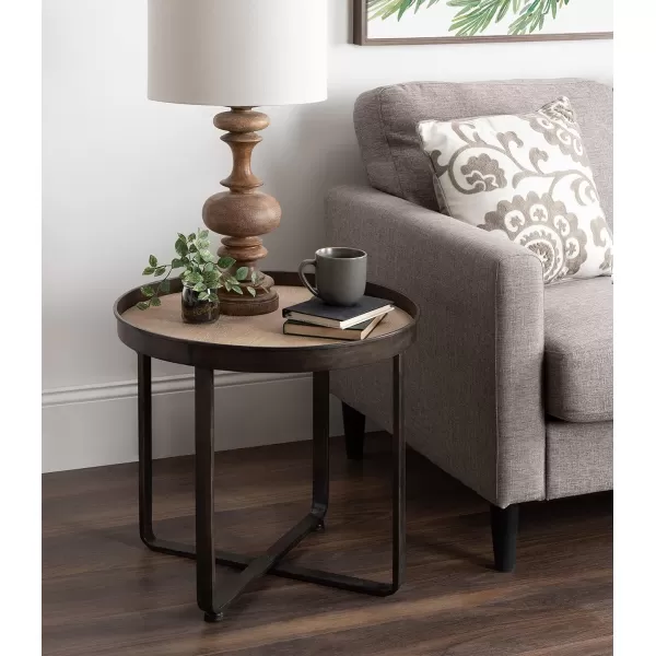 imageKate and Laurel Zabel Modern Round Metal End Table with Criss Cross Base Bronze and BlackNatural