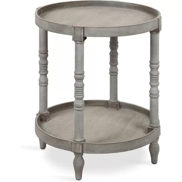 imageKate and Laurel Bellport Shabby Chic Round Side Accent Table or Plant Stand with Turned Legs and Lower Shelf Distressed Gray FinishGrey