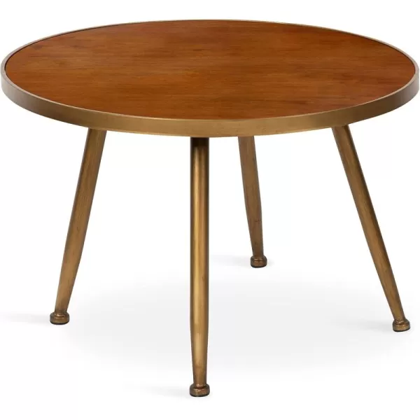 imageKate and Laurel Clegg Mid Century Round Wood and Metal Coffee Table Walnut Brown and Gold