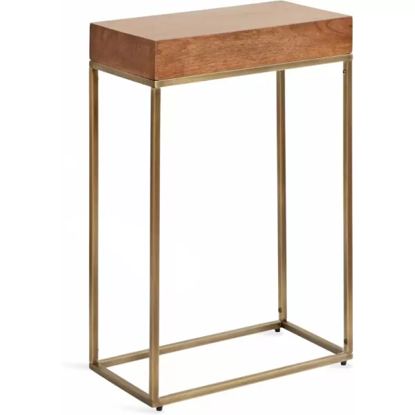 imageKate and Laurel Karlsen Wood and Metal Narrow Side Table 16 x 24 x 8 Natural Brown and Black Modern Transitional Slim Nightstand with Mixed Materials DesignWalnut BrownGold