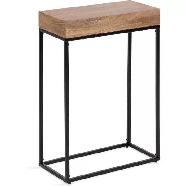 imageKate and Laurel Karlsen Wood and Metal Narrow Side Table 16 x 24 x 8 Natural Brown and Black Modern Transitional Slim Nightstand with Mixed Materials DesignNaturalBlack