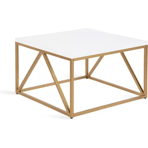 imageKate and Laurel Kaya Modern Glam Square Coffee Table with Geometric Metal Base and TwoTone Mixed Materials Design 28x28x18 WhiteGold