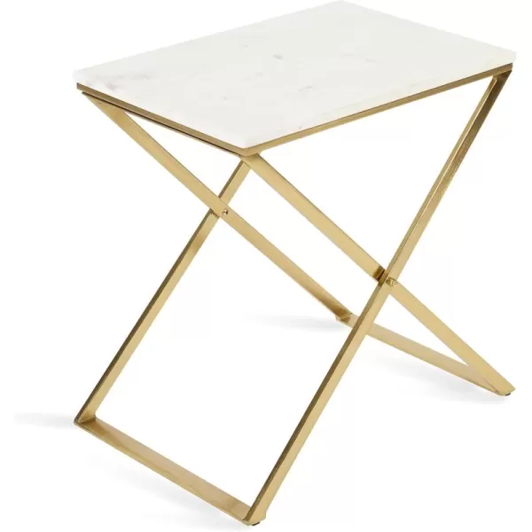 imageKate and Laurel Laraway Modern Rectangle Side Table 20 x 14 x 20 White and Gold Metal Bedroom Nightstand Table with White Marble Tabletop and Foldable FrameWhiteGold