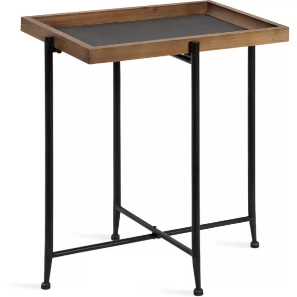 imageKate and Laurel Macabe Industrial Modern Wood and Slate Side Accent Table with Black Iron Metal Base Rustic Brown Finish