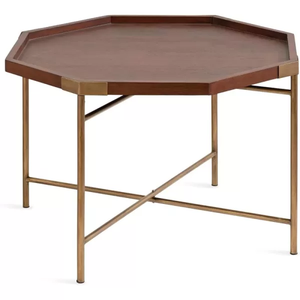 imageKate and Laurel Occonor MidCentury Octagon Coffee Table 26 x 26 x 18 Walnut Brown and Gold Geometric Living Room Table with Metal Base and Wooden TabletopWalnut Brown