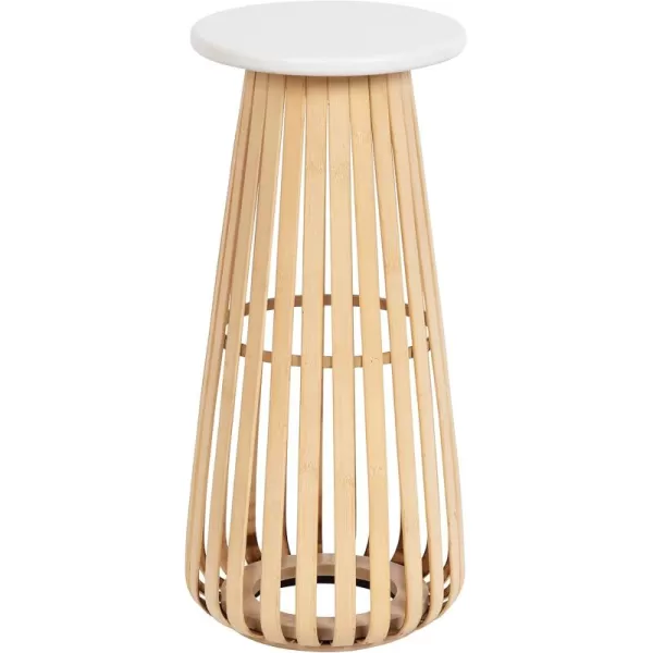 imageKate and Laurel Oren Modern Boho Slatted Accent Drink Table or Indoor Plant Stand for Neutral Home Decor 10x10x23 WhiteNatural