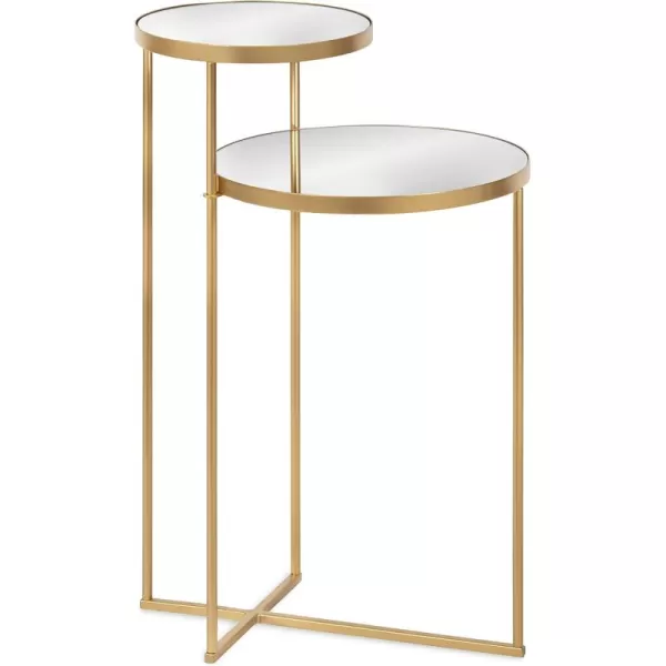 imageKate and Laurel Peero 2Tier Modern Glam Side Table 12 x 15 x 24 Mirror and Gold Minimal Elegant Tiered Side Table with Varying Sized Tabletops and Mirrored Glass SurfaceMirror and Gold