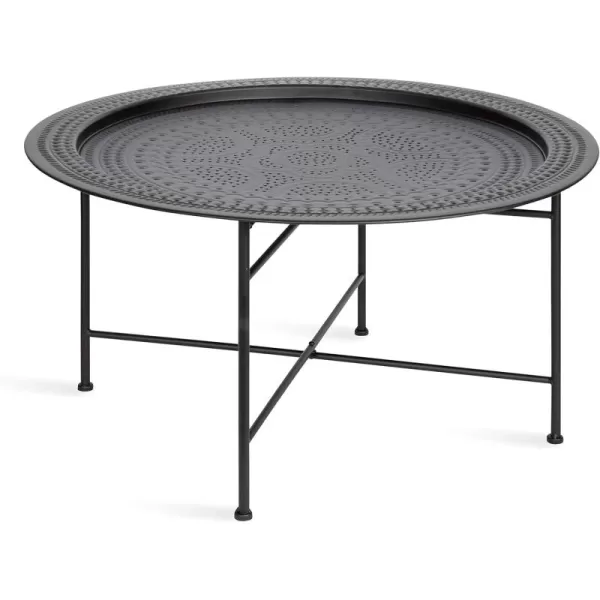 imageKate and Laurel Razza Modern Round Metal Coffee Table 28 x 28 x 15 Black Stamped Metal Table for Storage and Display