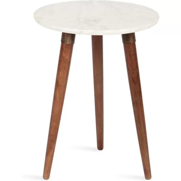 imageKate and Laurel Rumsen Round Side Table 16 x 16 x 21 White and Walnut Brown Modern Tripod End Table with Genuine Marble TabletopWalnut Brown