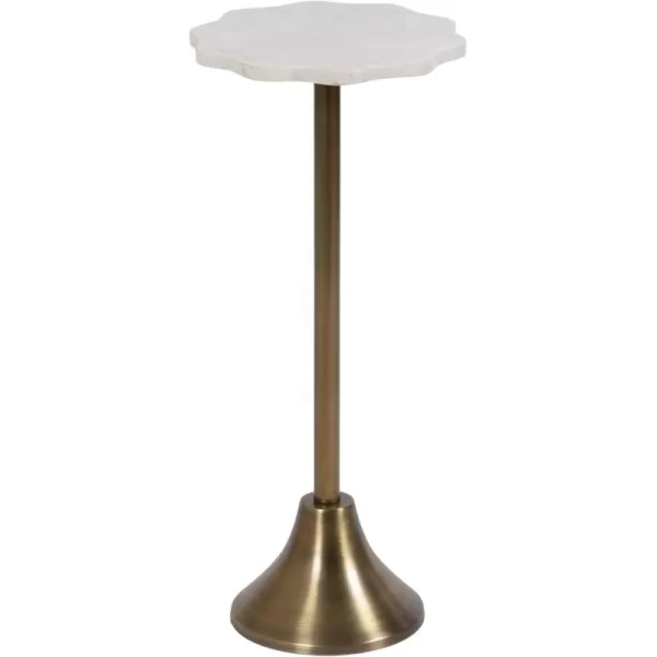 imageKate and Laurel Sanzo Modern Pedestal Drink Table 10 x 10 x 23 Antique Brass and White Decorative End Table with Scalloped Marble Tabletop for Use as Small Plant Stand or Cute Martini Table