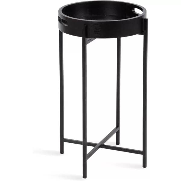 imageKate and Laurel Smita Transitional Round Accent Tray Magnetic Removable Top for a TV Table for Eating 14x14x24 Black