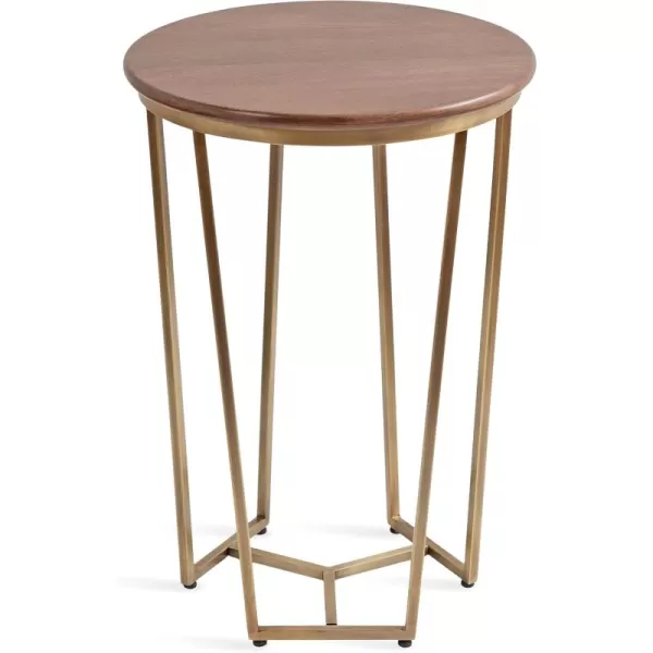 imageKate and Laurel Solvay Modern Glam Round Side Table with Premium Natural Tabletop and Metal Base 16x16x24 Walnut BrownGoldWalnut BrownGold