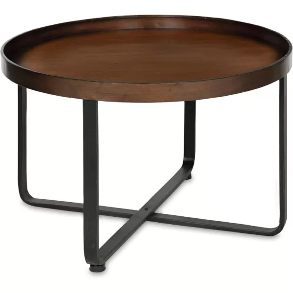 imageKate and Laurel Zabel Modern Farmhouse Round Coffee Table with Black WroughtIron Criss Cross Base and White Oak Finished Wooden InsertBronze