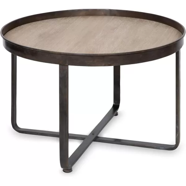 imageKate and Laurel Zabel Modern Farmhouse Round Coffee Table with Black WroughtIron Criss Cross Base and White Oak Finished Wooden InsertNatural