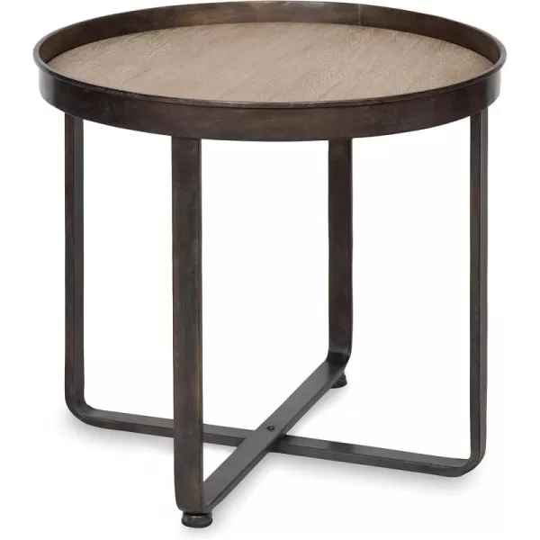 imageKate and Laurel Zabel Modern Round Metal End Table with Criss Cross Base Bronze and BlackNatural