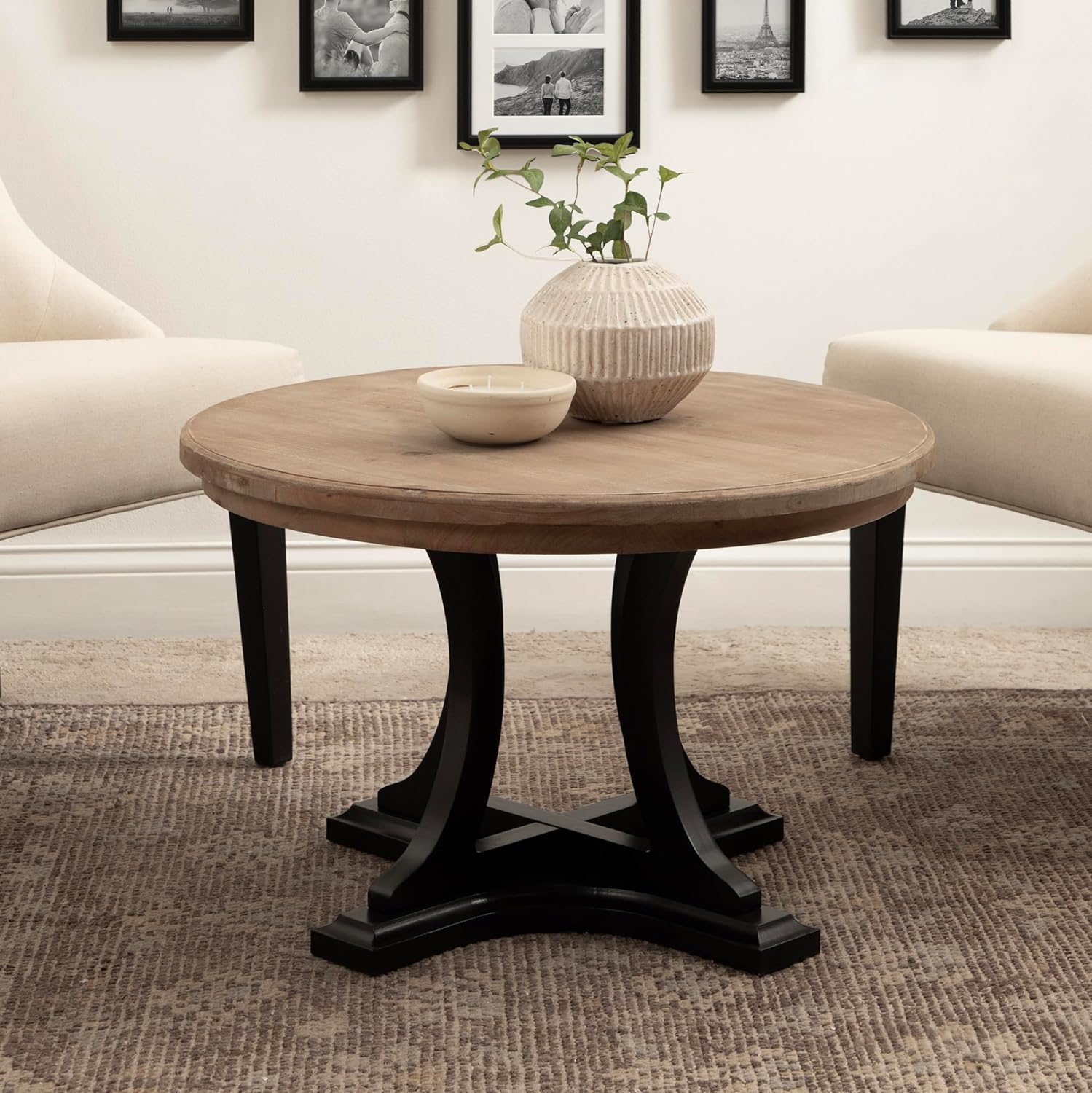 imageKate and Laurel Linsley Farmhouse Living Room Table with Solid Wood Tabletop for Vintage Decor 28x28x18 Rustic Brown