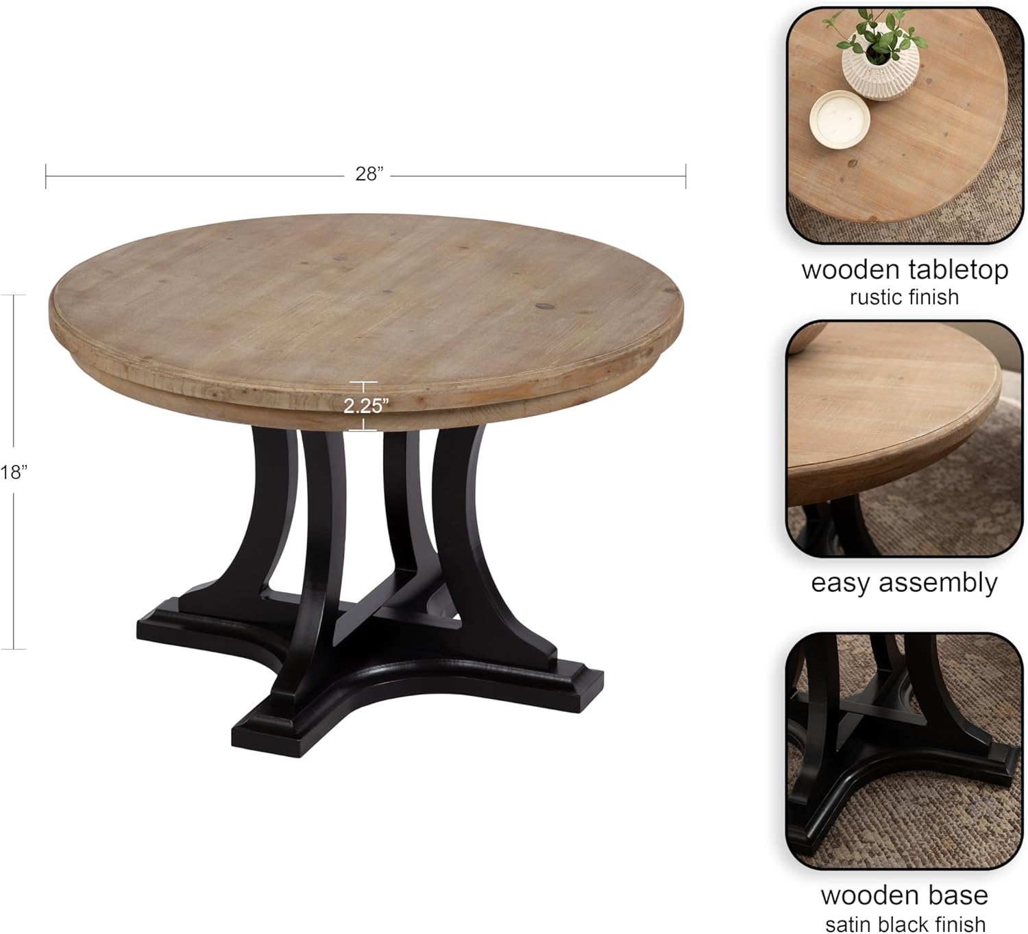 imageKate and Laurel Linsley Farmhouse Living Room Table with Solid Wood Tabletop for Vintage Decor 28x28x18 Rustic Brown