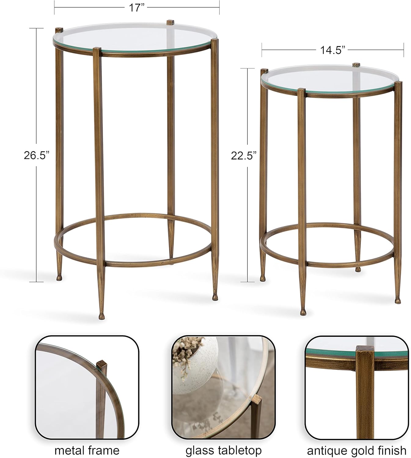 imageKate and Laurel Solange Traditional TwoPiece Metal Nesting Table Set 17 x 17 x 27 Antique Gold Vintage Side Nesting Tables for Living Room Decor and Display