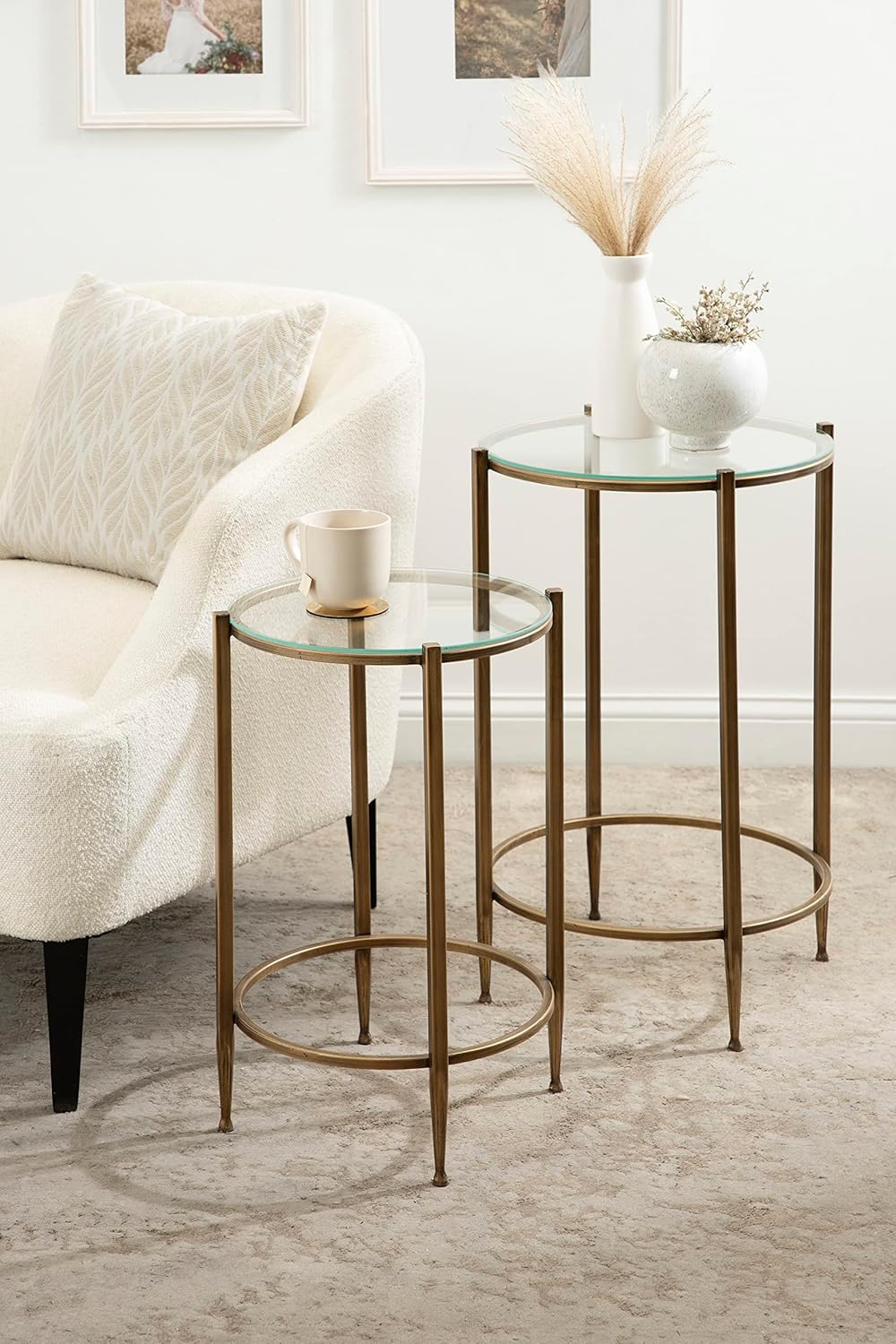 imageKate and Laurel Solange Traditional TwoPiece Metal Nesting Table Set 17 x 17 x 27 Antique Gold Vintage Side Nesting Tables for Living Room Decor and Display