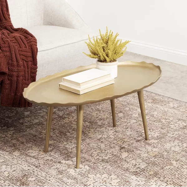imageKate and Laurel Alessia Transitional Oval Coffee Table 34 x 20 x 15 Bronze Metal Living Room Table for Storage and Display with Antique Deckled Edge DetailingGold