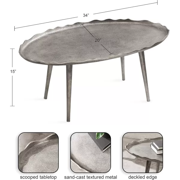 imageKate and Laurel Alessia Transitional Oval Coffee Table 34 x 20 x 15 Bronze Metal Living Room Table for Storage and Display with Antique Deckled Edge DetailingSilver
