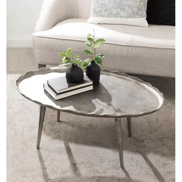 imageKate and Laurel Alessia Transitional Oval Coffee Table 34 x 20 x 15 Bronze Metal Living Room Table for Storage and Display with Antique Deckled Edge DetailingSilver