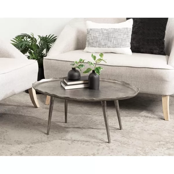 imageKate and Laurel Alessia Transitional Oval Coffee Table 34 x 20 x 15 Bronze Metal Living Room Table for Storage and Display with Antique Deckled Edge DetailingSilver