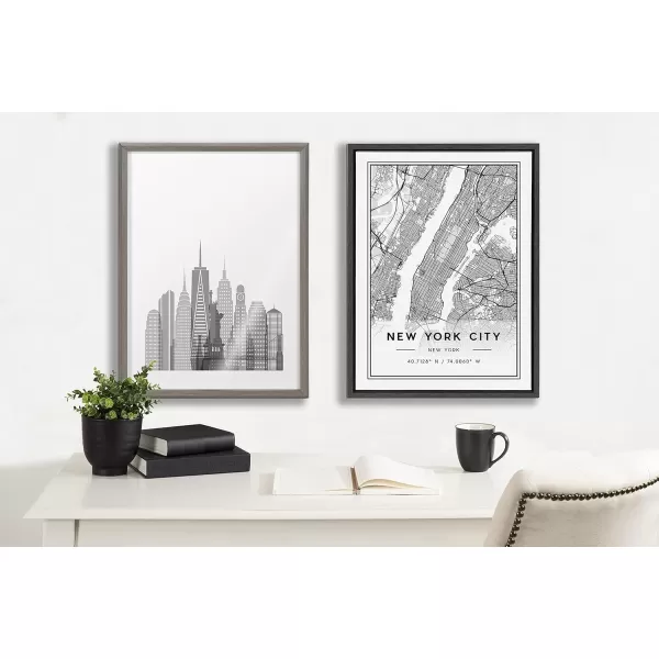 imageKate and Laurel Blake New York Cityscape Framed Printed Glass Wall and Dry Erase Art by Jake Goossen 18x24 Gray Decorative Landscape Functional Art for Wall