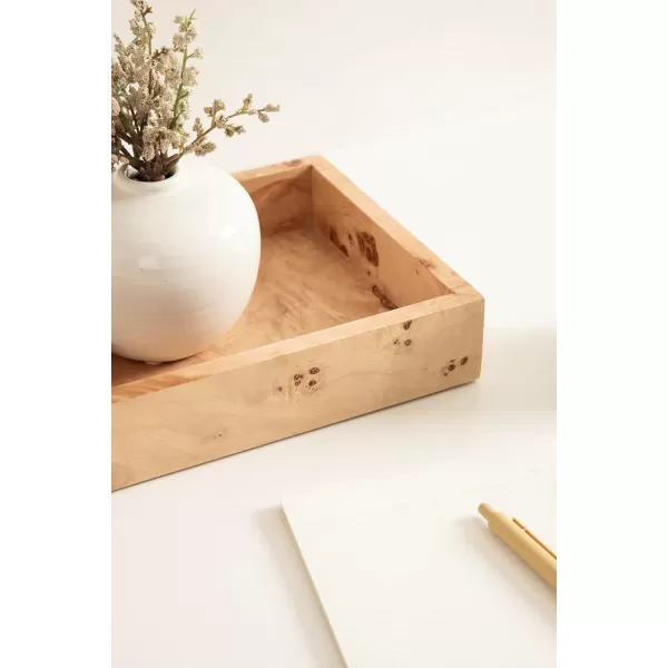 imageKate and Laurel Burlock Modern Decorative Burlwood Rectangle Tray with Handles 8 x 19 Natural Wood and Gold Transitional Rectangular Tray for Use as Entryway Tray Decor or Ottoman Serving Tray