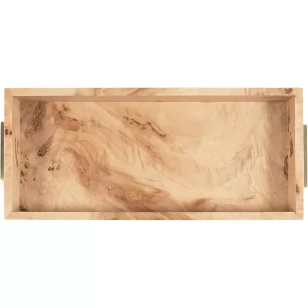 imageKate and Laurel Burlock Modern Decorative Burlwood Rectangle Tray with Handles 8 x 19 Natural Wood and Gold Transitional Rectangular Tray for Use as Entryway Tray Decor or Ottoman Serving Tray