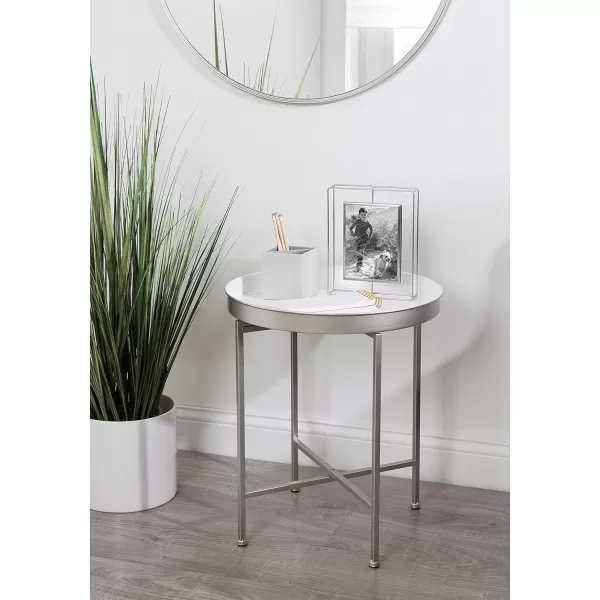 imageKate and Laurel Celia Glam Round Side Table 1825 x 1825 x 22 White and Silver Modern Minimalist Accent Table for Storage and Display