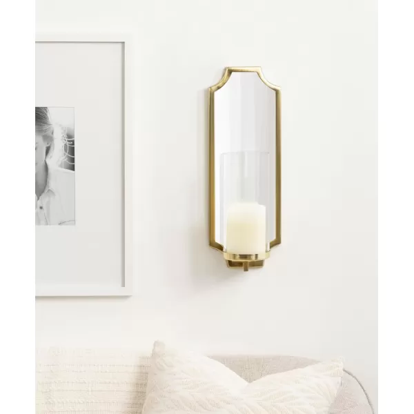 imageKate and Laurel Ciel Glam Mirrored Wall Sconce 6 x 5 x 16 Silver Traditional Scalloped Candle Holder with Removable Glass Cylinder and Mirror for Bathroom or Bedroom Wall DecorGold