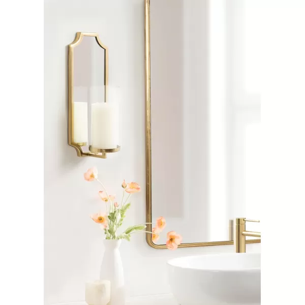 imageKate and Laurel Ciel Glam Mirrored Wall Sconce 6 x 5 x 16 Silver Traditional Scalloped Candle Holder with Removable Glass Cylinder and Mirror for Bathroom or Bedroom Wall DecorGold