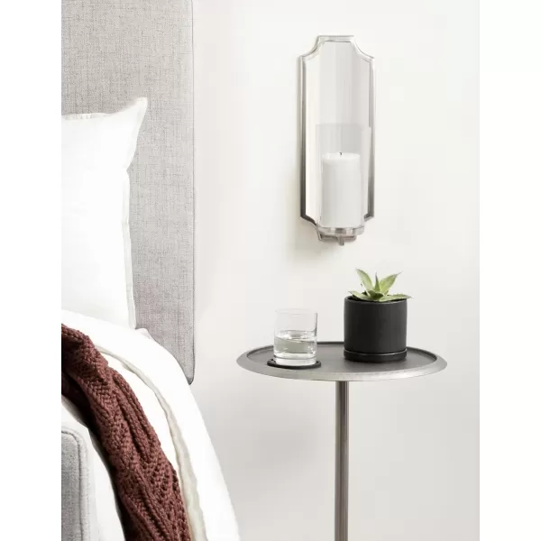 imageKate and Laurel Ciel Glam Mirrored Wall Sconce 6 x 5 x 16 Silver Traditional Scalloped Candle Holder with Removable Glass Cylinder and Mirror for Bathroom or Bedroom Wall DecorSilver