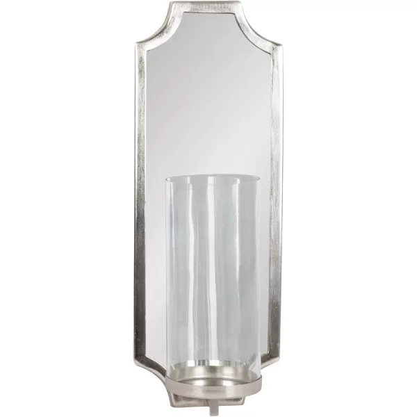 imageKate and Laurel Ciel Glam Mirrored Wall Sconce 6 x 5 x 16 Silver Traditional Scalloped Candle Holder with Removable Glass Cylinder and Mirror for Bathroom or Bedroom Wall DecorSilver