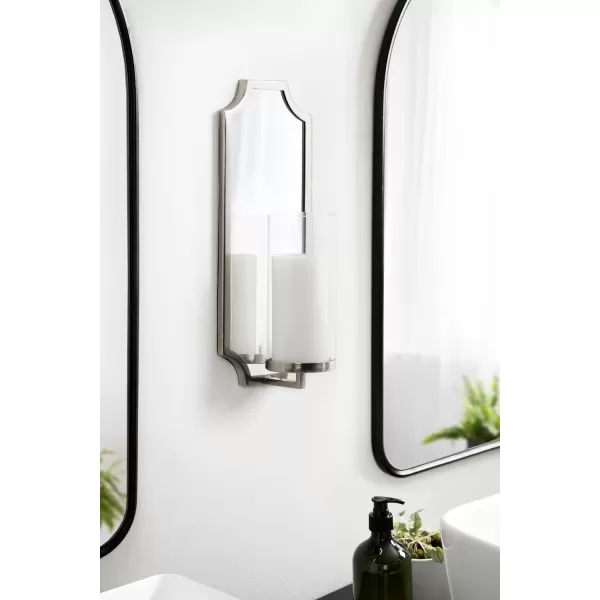 imageKate and Laurel Ciel Glam Mirrored Wall Sconce 6 x 5 x 16 Silver Traditional Scalloped Candle Holder with Removable Glass Cylinder and Mirror for Bathroom or Bedroom Wall DecorSilver