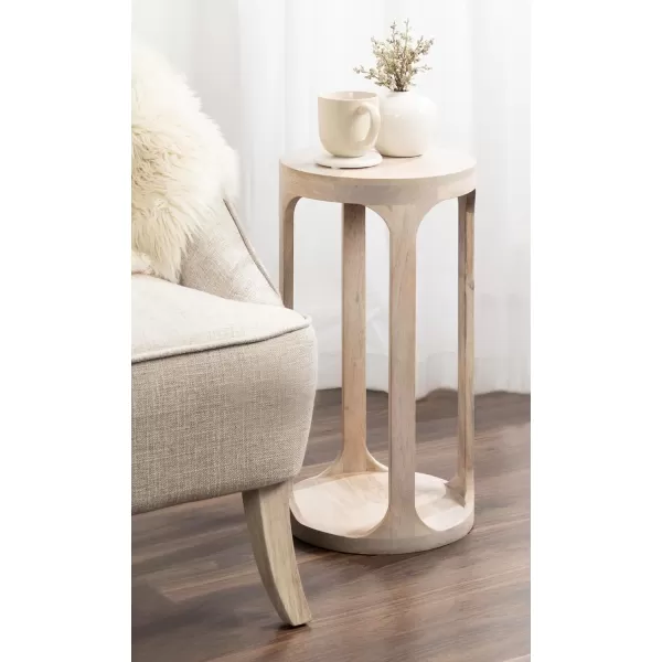 imageKate and Laurel Dahl Wooden Round Drink Table 12 x 23 Whitewash Transitional Boho Circle Wood Accent Pedestal Table for Living Room Plant Stand or Small Bedroom NightstandWhite