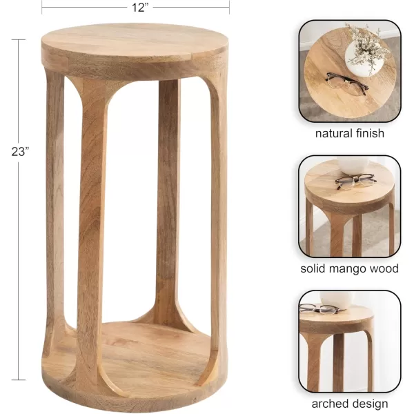 imageKate and Laurel Dahl Wooden Round Drink Table 12 x 23 Whitewash Transitional Boho Circle Wood Accent Pedestal Table for Living Room Plant Stand or Small Bedroom NightstandNatural