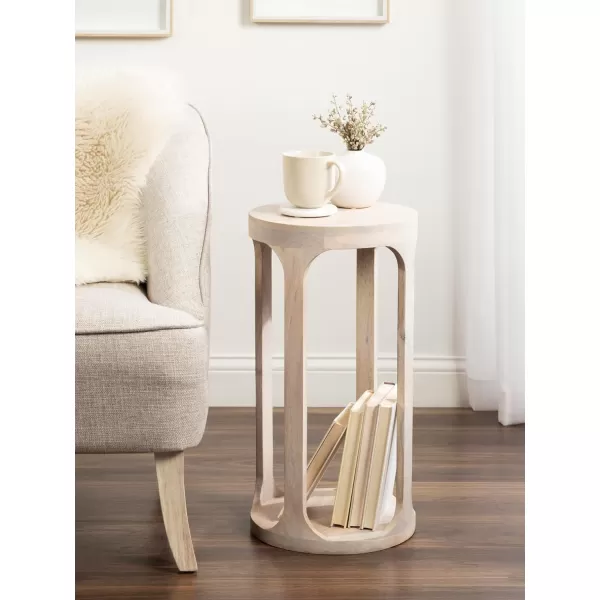 imageKate and Laurel Dahl Wooden Round Drink Table 12 x 23 Whitewash Transitional Boho Circle Wood Accent Pedestal Table for Living Room Plant Stand or Small Bedroom NightstandWhite