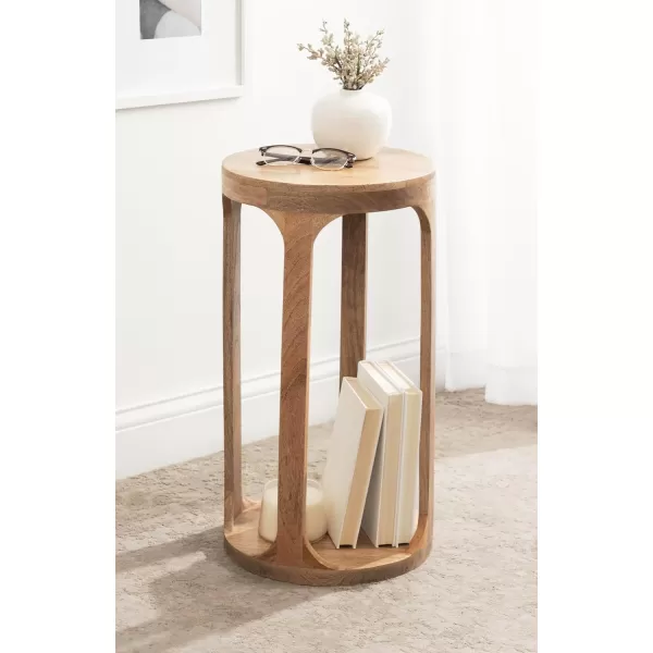 imageKate and Laurel Dahl Wooden Round Drink Table 12 x 23 Whitewash Transitional Boho Circle Wood Accent Pedestal Table for Living Room Plant Stand or Small Bedroom NightstandNatural