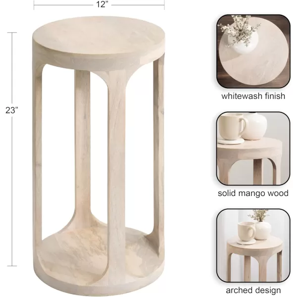 imageKate and Laurel Dahl Wooden Round Drink Table 12 x 23 Whitewash Transitional Boho Circle Wood Accent Pedestal Table for Living Room Plant Stand or Small Bedroom NightstandWhite
