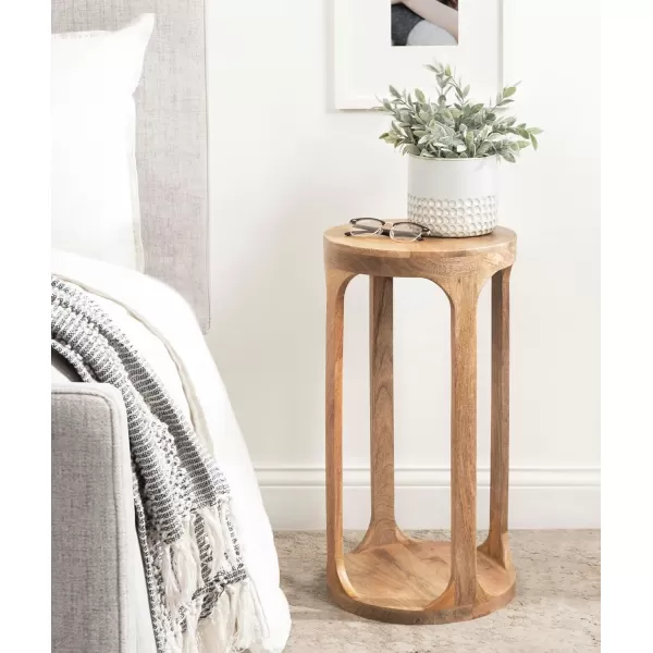imageKate and Laurel Dahl Wooden Round Drink Table 12 x 23 Whitewash Transitional Boho Circle Wood Accent Pedestal Table for Living Room Plant Stand or Small Bedroom NightstandNatural