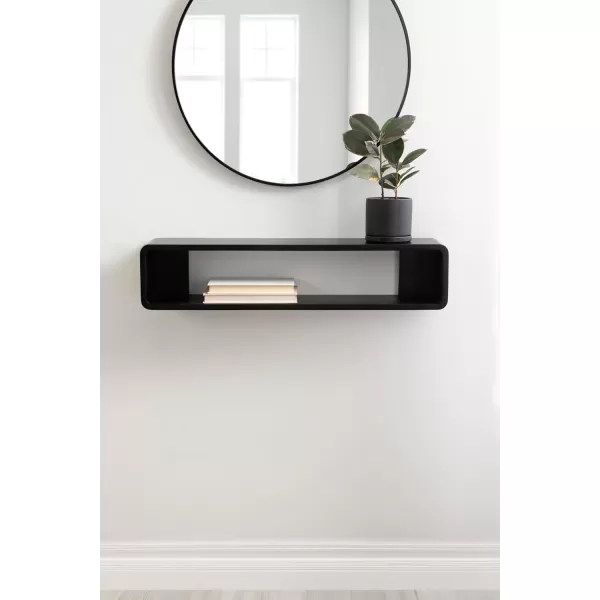 imageKate and Laurel Deguara Solid Wood Entryway Table with Storage for Use as Living Room Floating TV Console or Large Wall Shelf 30x7x7 Black