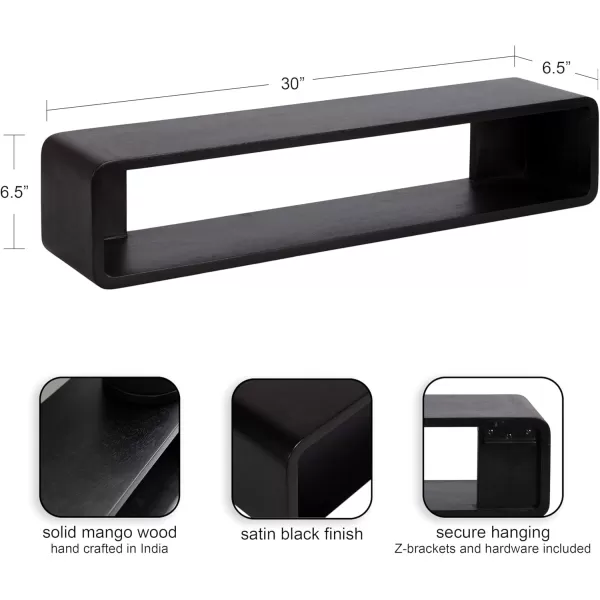 imageKate and Laurel Deguara Solid Wood Entryway Table with Storage for Use as Living Room Floating TV Console or Large Wall Shelf 30x7x7 Black