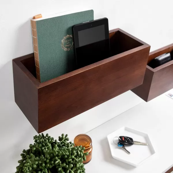 imageKate and Laurel Domio MidCentury Pocket Wall Organizer Set of 2 Walnut Brown Wood Office Organizer for WallWalnut Brown