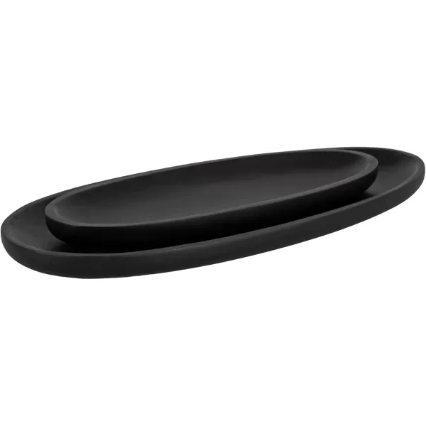 imageKate and Laurel Ekata Decorative Oval Solid Wood Nesting Trays Set of 2 Black FoodSafe Charcuterie Board Trays for Kitchen Counter or for Use as Ottoman Tray Accents or Coffee Table Tray Decor