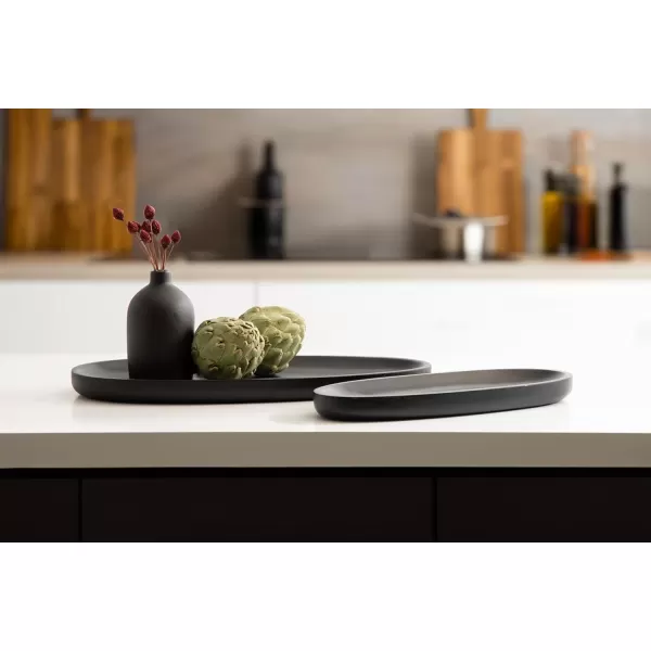 imageKate and Laurel Ekata Decorative Oval Solid Wood Nesting Trays Set of 2 Black FoodSafe Charcuterie Board Trays for Kitchen Counter or for Use as Ottoman Tray Accents or Coffee Table Tray Decor